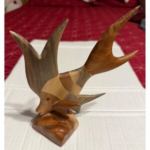 Vintage Hand Carved Mixed Wood Tropical Fish Sculpture Angel Fish Figurine 8in